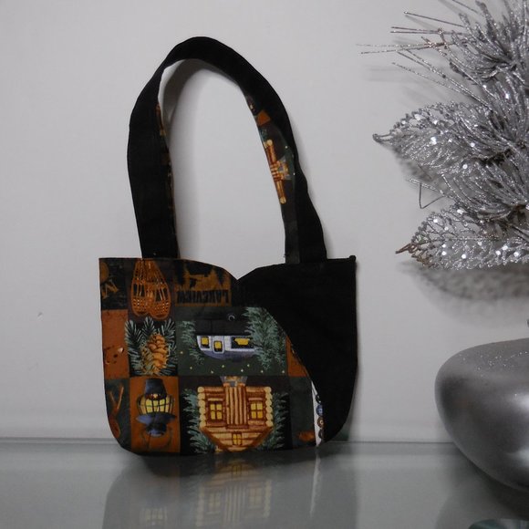 Handmade Fabric Two Pattern Moose Lakeview Mini Shoulder Handbag - Picture 10 of 12
